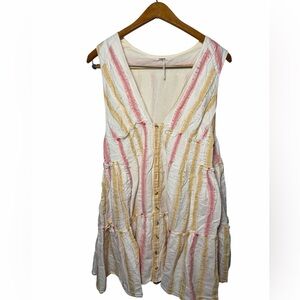 Free People White, Pink, and Yellow Striped Tunic Dress S